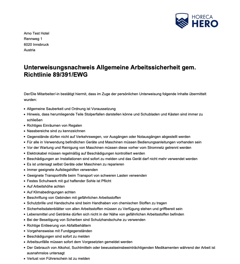Nachweisdokument Screenshot